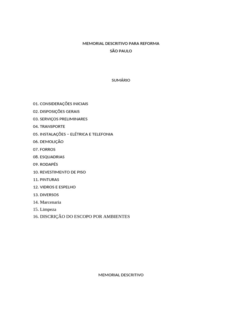 Memorial Descritivo de Reforma em SP | PDF | Tinta | Águas residuais