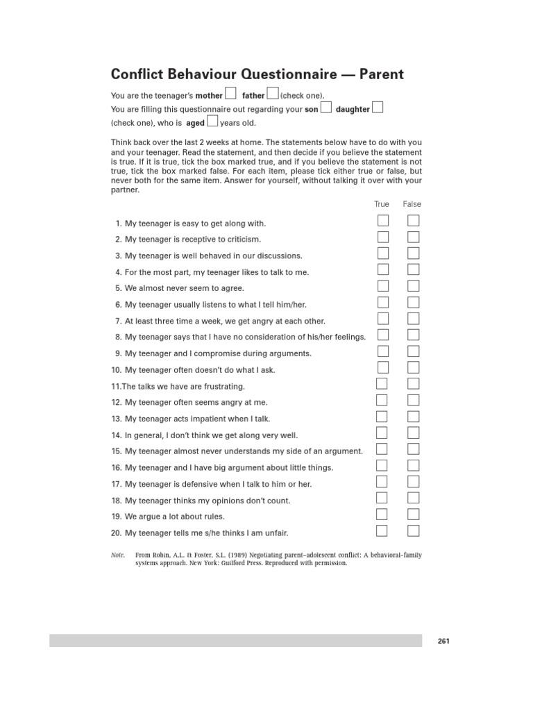 Parent-Adolescent Conflict Questionnaire | PDF