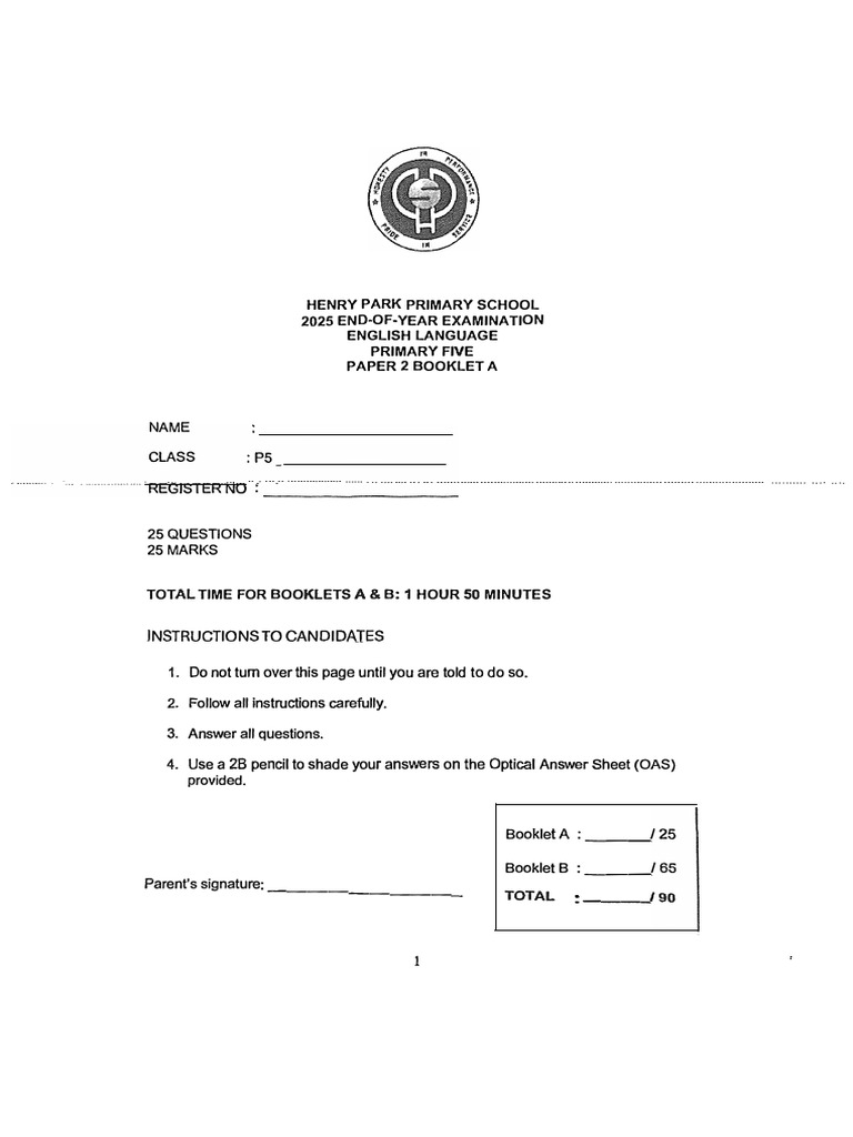 2025 Primary Five English Exam Paper | PDF