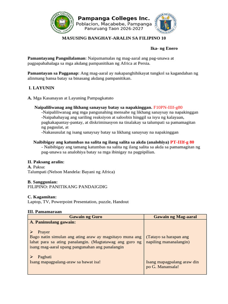 Masusing Banghay Aralin | PDF
