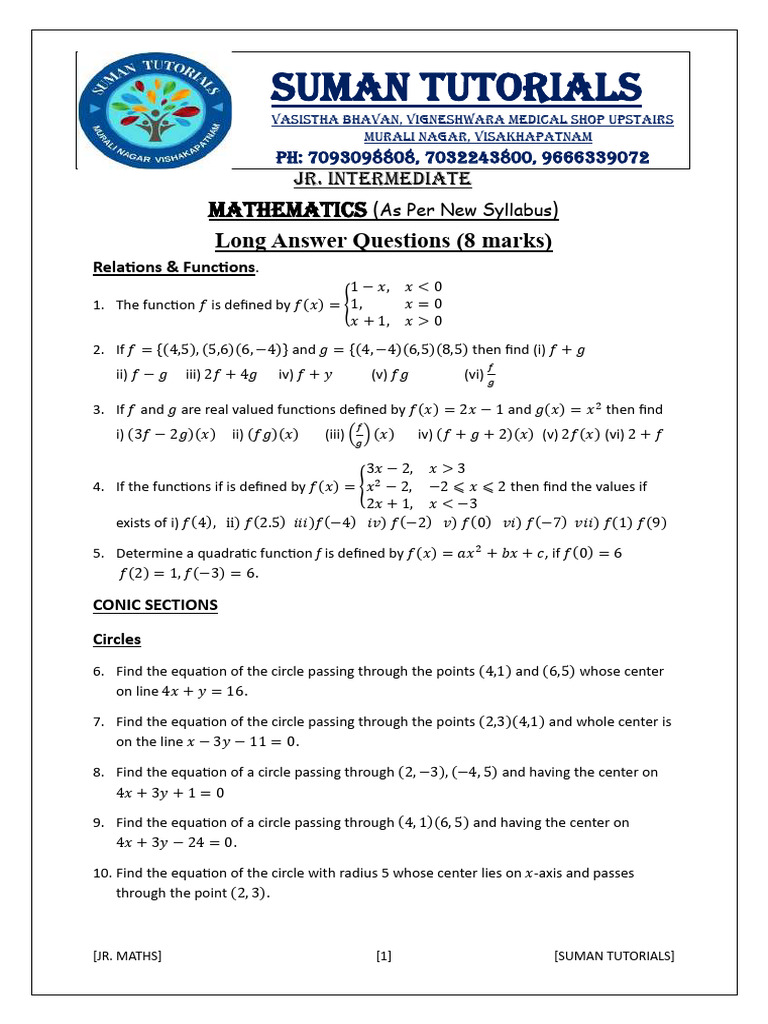 Junior Mathematics Long Answer Questions | PDF | Probability | Line ...