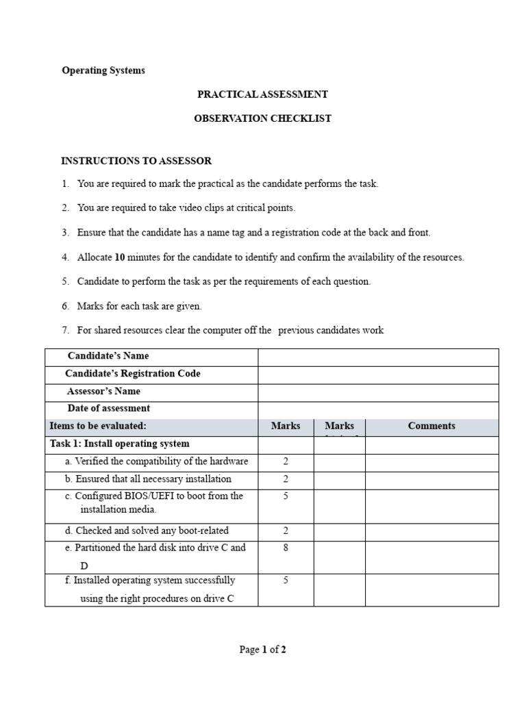 Operating Systems Practical Assessment Checklist | PDF | Operating ...