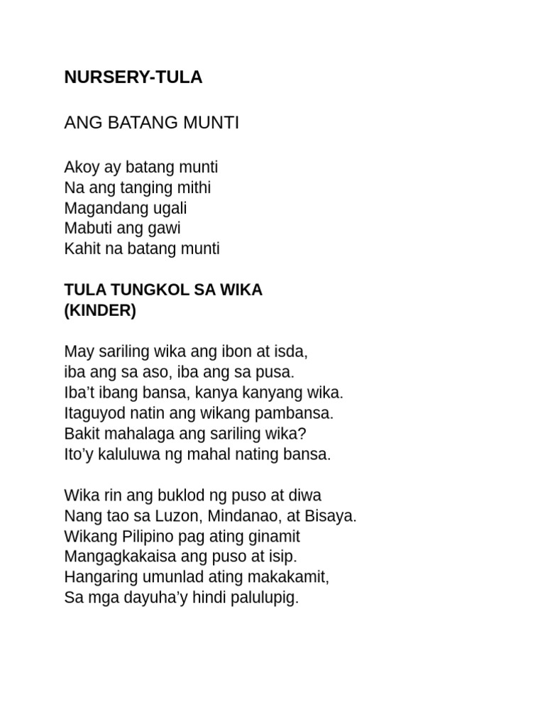 Kinder and Nursery Tula | PDF