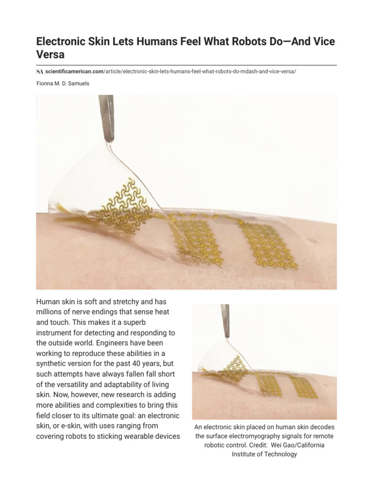 Electronic Skin Enhances Human-Robot Interaction | PDF | Sensor | Robotics