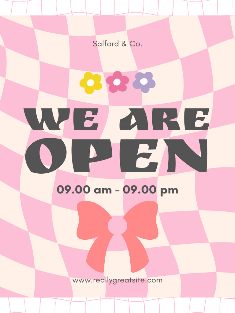 Cream Pink Cute Retro We Are Open Flyer | PDF