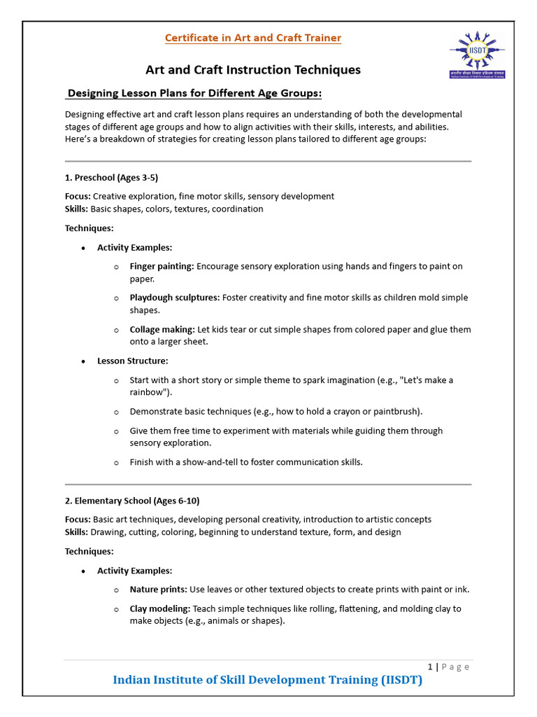 Art and Craft Lesson Planning Guide | PDF | Learning | Drawing