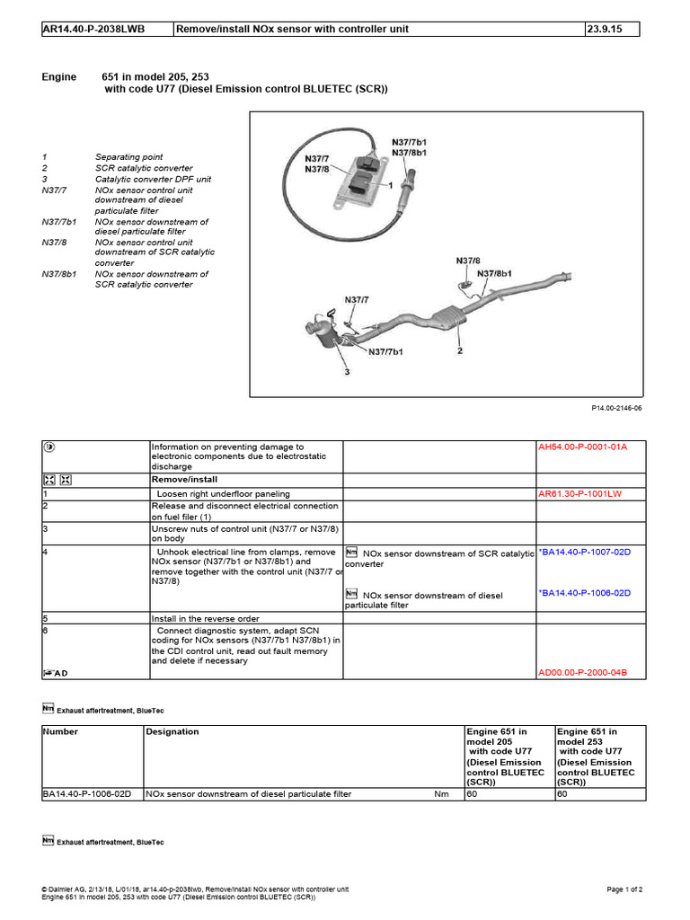 NOx Sensor Installation Guide for Engine 651 | PDF | N Ox | Propulsion