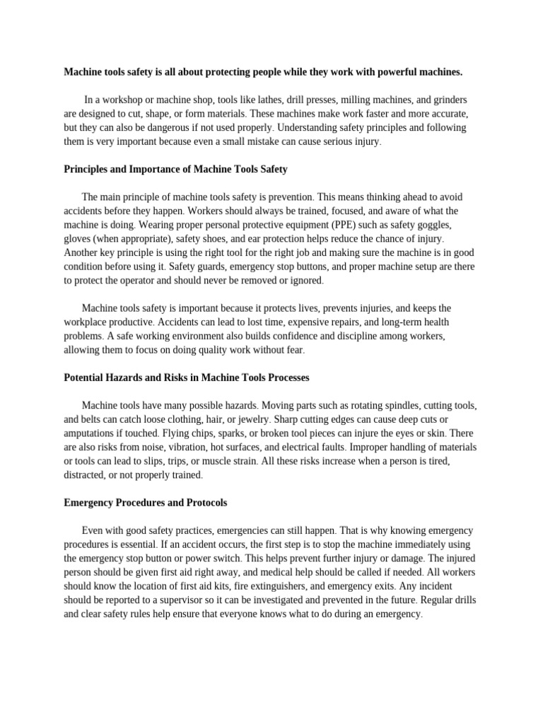 Machine Tools Safety Guidelines and Risks | PDF | Emergency | Safety