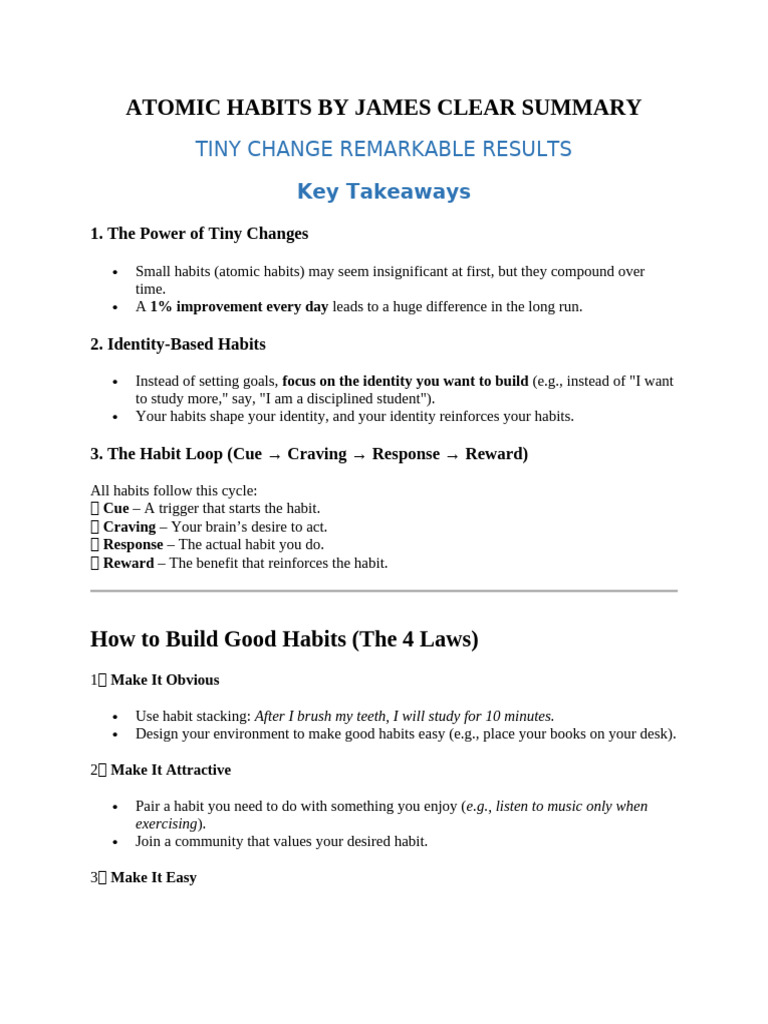 Atomic Habits Summary & Key Insights | PDF | Habits | Behavioural Sciences