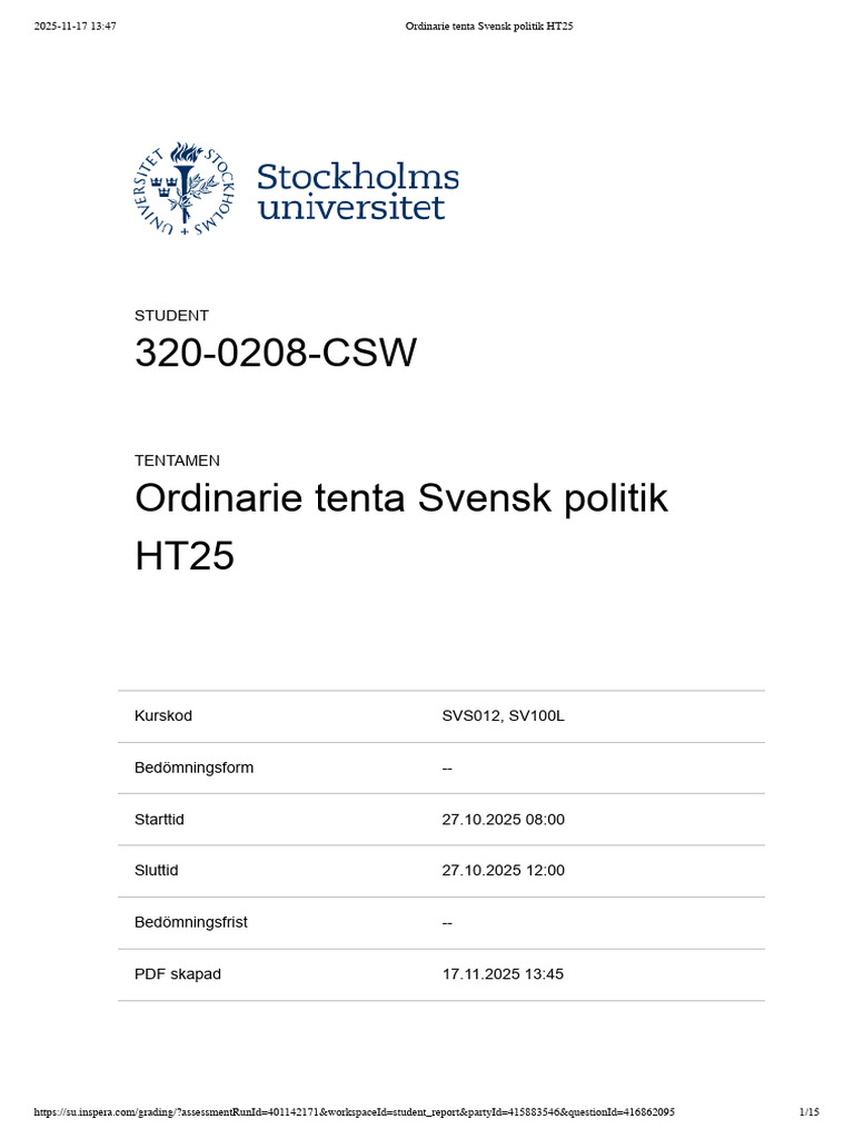 Svensk Politik Tenta 2025 | PDF