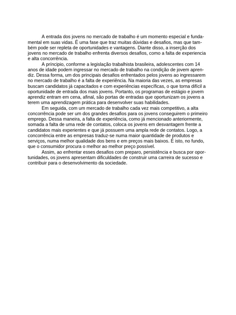 Desafios dos Jovens no Mercado de Trabalho | PDF