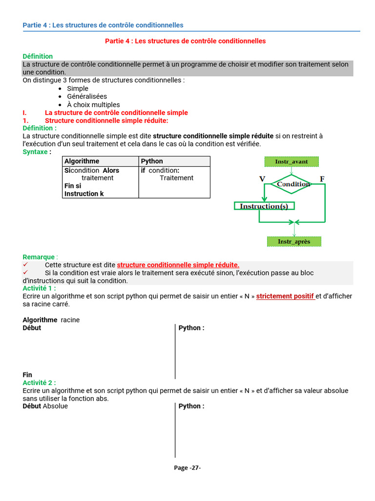 Structures de contrôle conditionnelles en Python | PDF | Structure de ...