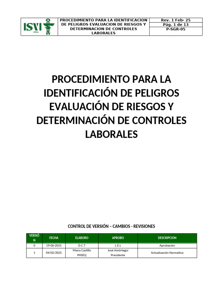 Identificación y Evaluación de Riesgos Laborales | PDF | Riesgo ...