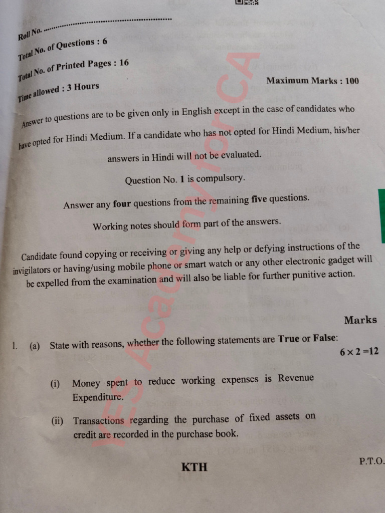 CA Foundation Accounting Question Paper January 2026 | PDF