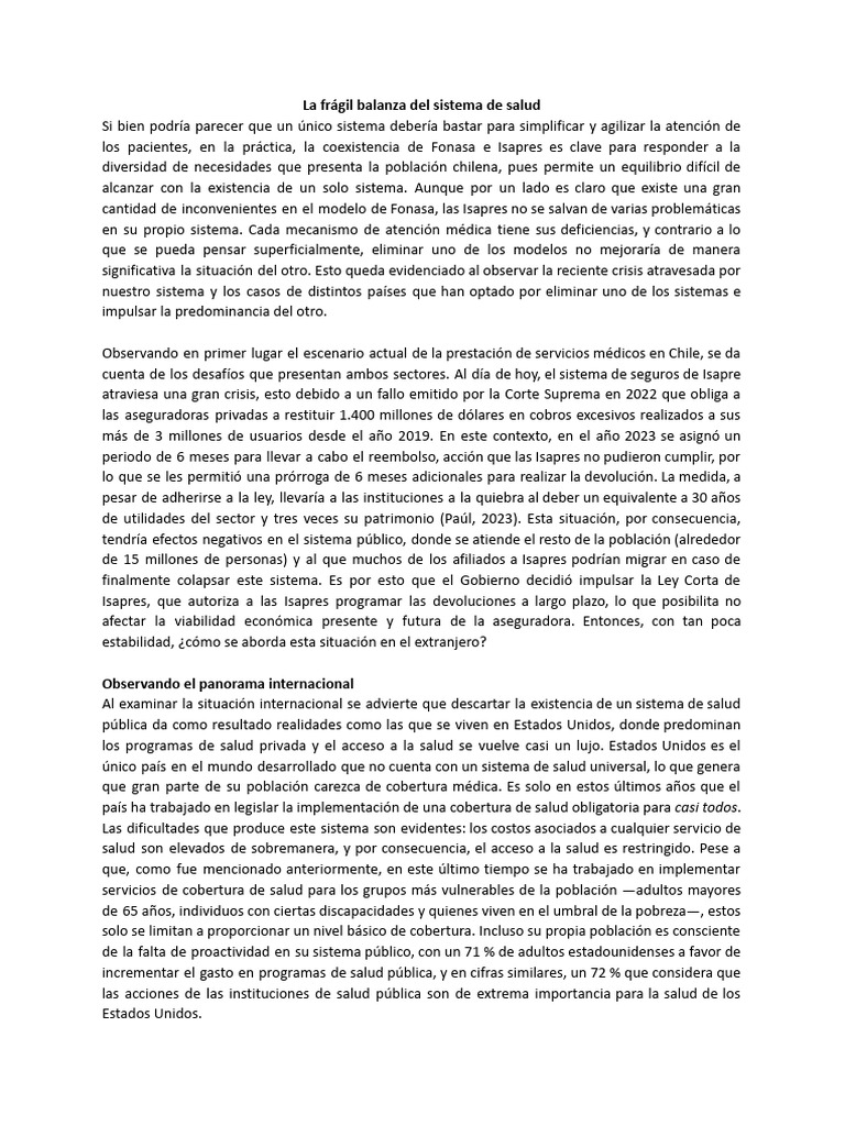 Desafíos del sistema de salud en Chile | PDF | Cuidado de la salud | Chile