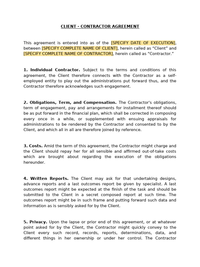 Client-Contractor Agreement Template | PDF | Arbitration | Arbitral ...