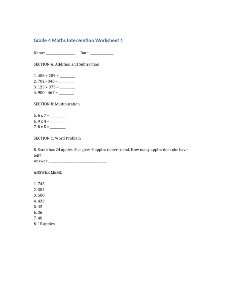 Grade 4 Maths Intervention 1 | PDF