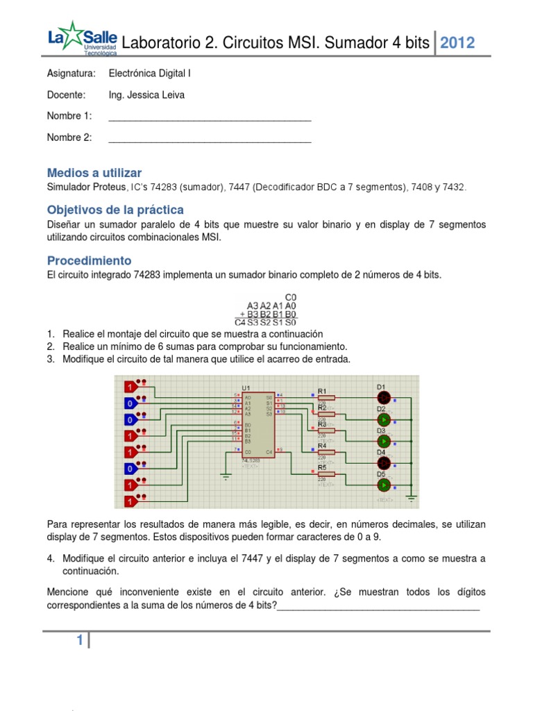 Laboratorio 2 Sumador De 4 Bits