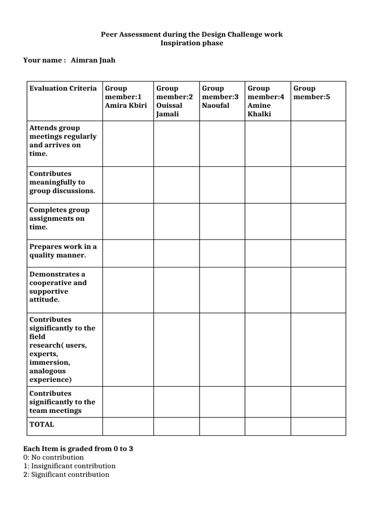 Peer Assessment During the Design Challenge Work | PDF