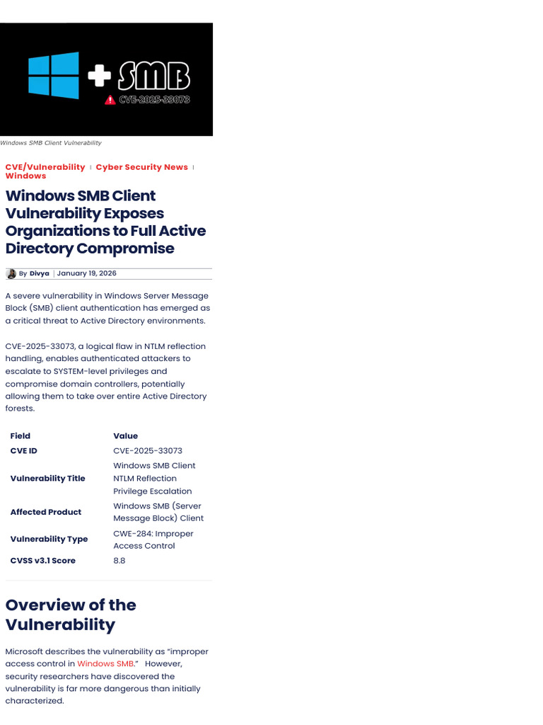 Windows SMB Client Vulnerability CVE-2025-33073 | PDF | Security ...