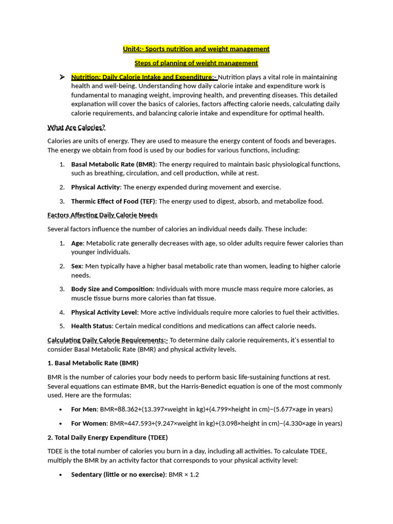 Sports Nutrition & Weight Management Guide | PDF | Food Energy ...