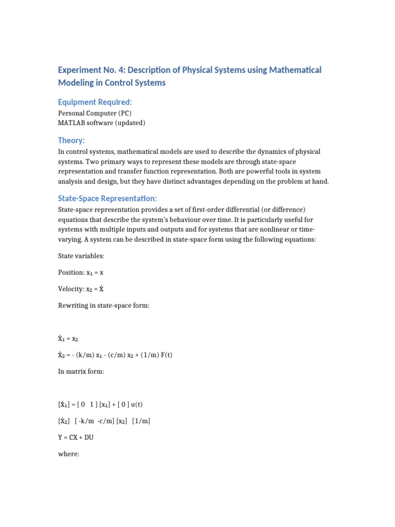 Mathematical Modeling in Control Systems | PDF