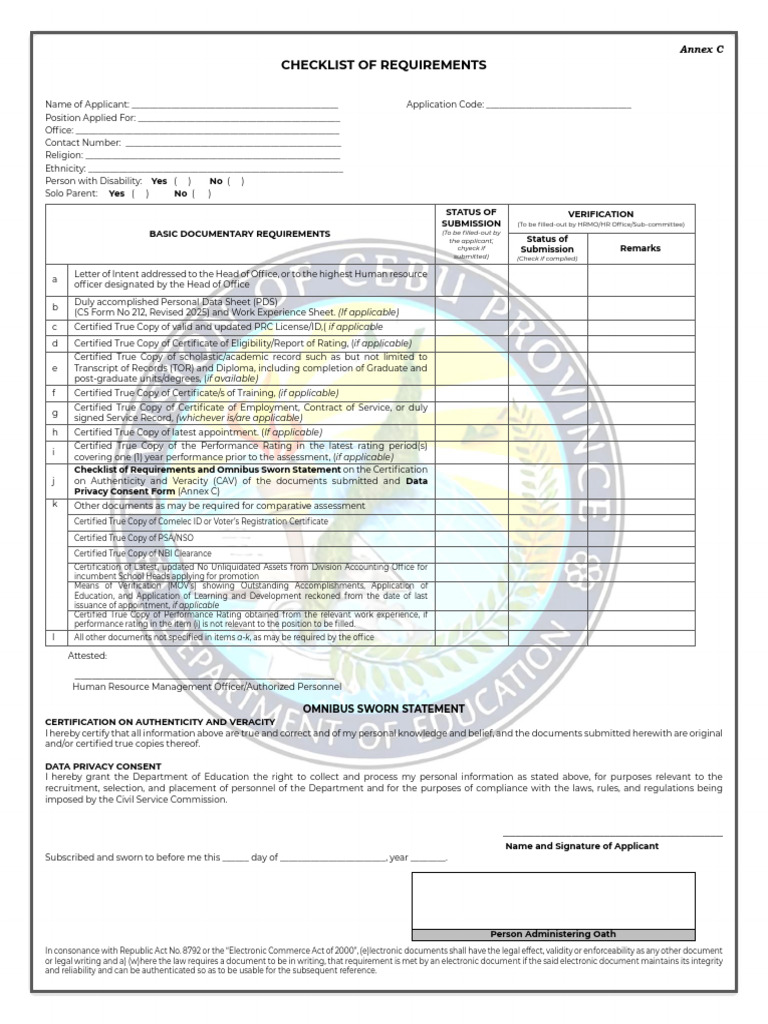 Job Application Requirements Checklist | PDF