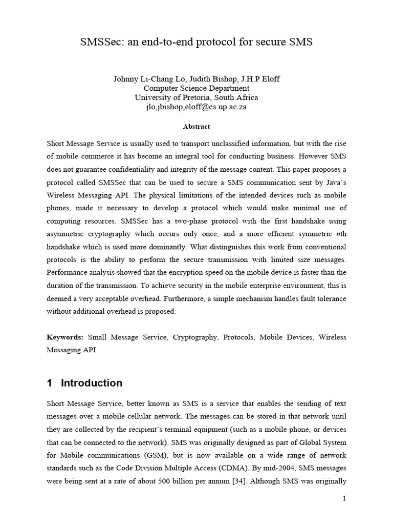 SMSSec- an end-to-end protocol for secure SMS | PDF | Cryptography ...