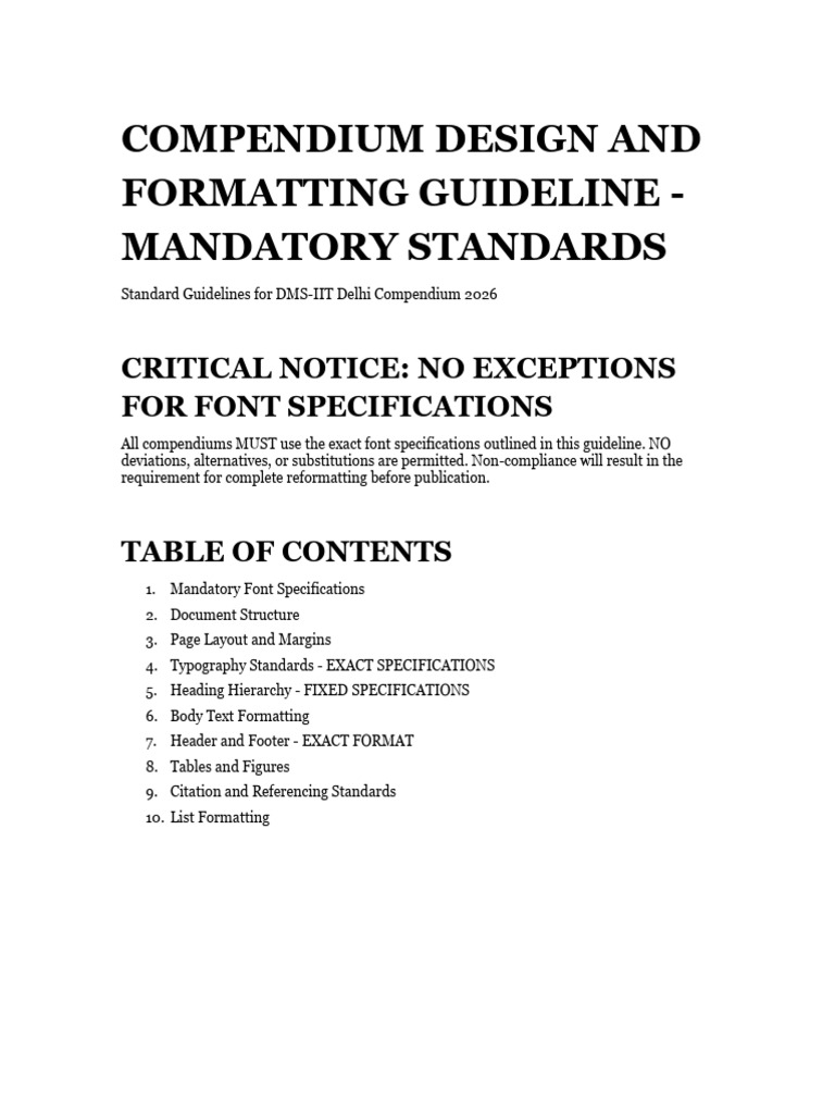 DMS-IIT Delhi Compendium Formatting Guide | PDF | Times New Roman ...