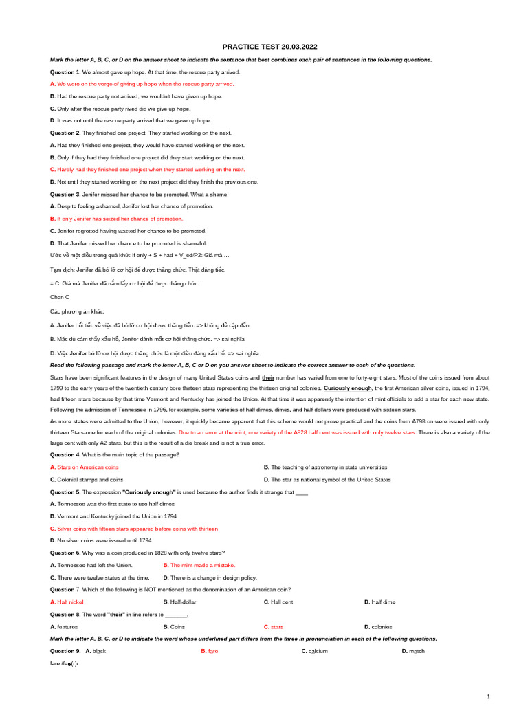Practice Test 20.03 | PDF | Apartment
