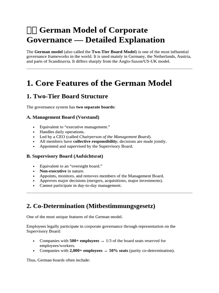German Corporate Governance Model Explained | PDF | Corporate ...