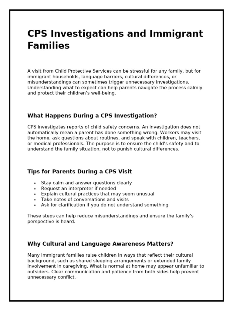 CPS Investigations in Immigrant Families | PDF | Child Protective ...