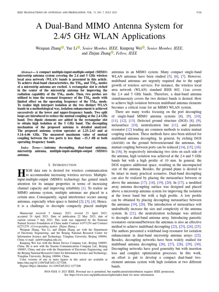 A Dual-Band MIMO Antenna System for 2.4 5 GHz WLAN Applications | PDF ...