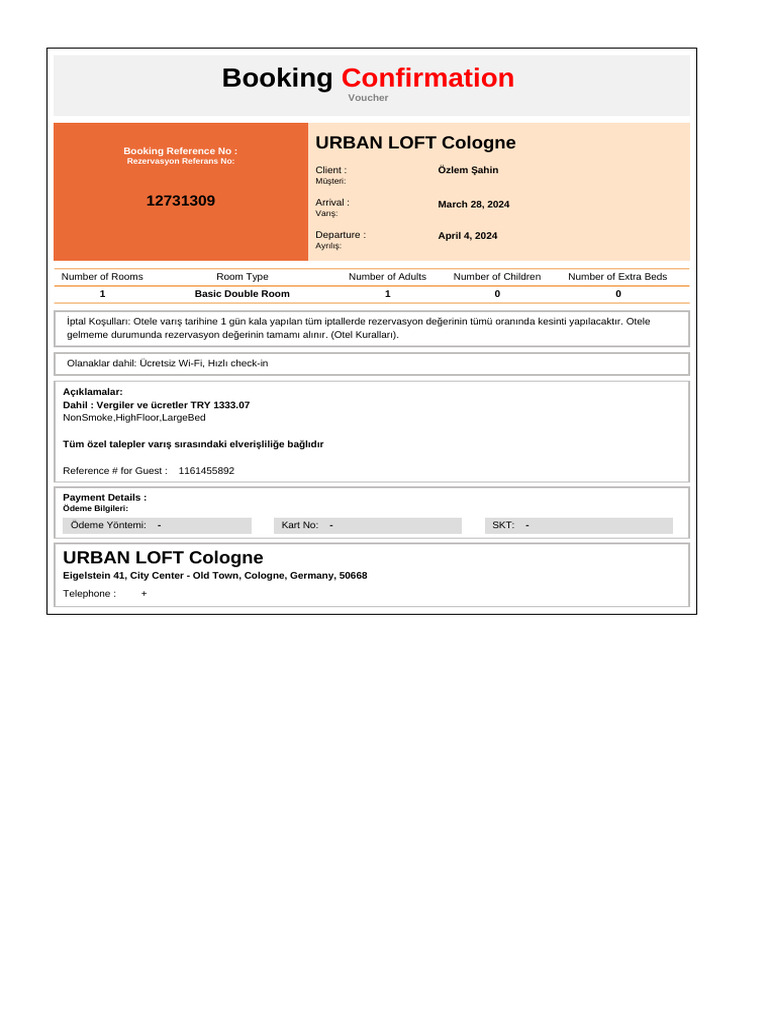 Confirmation for Booking ID # 1161455892 | PDF