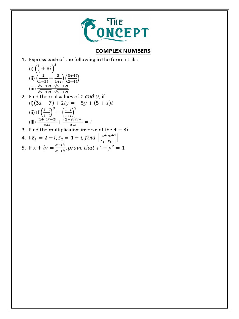 Complex Numbers: Expressions and Inverses | PDF