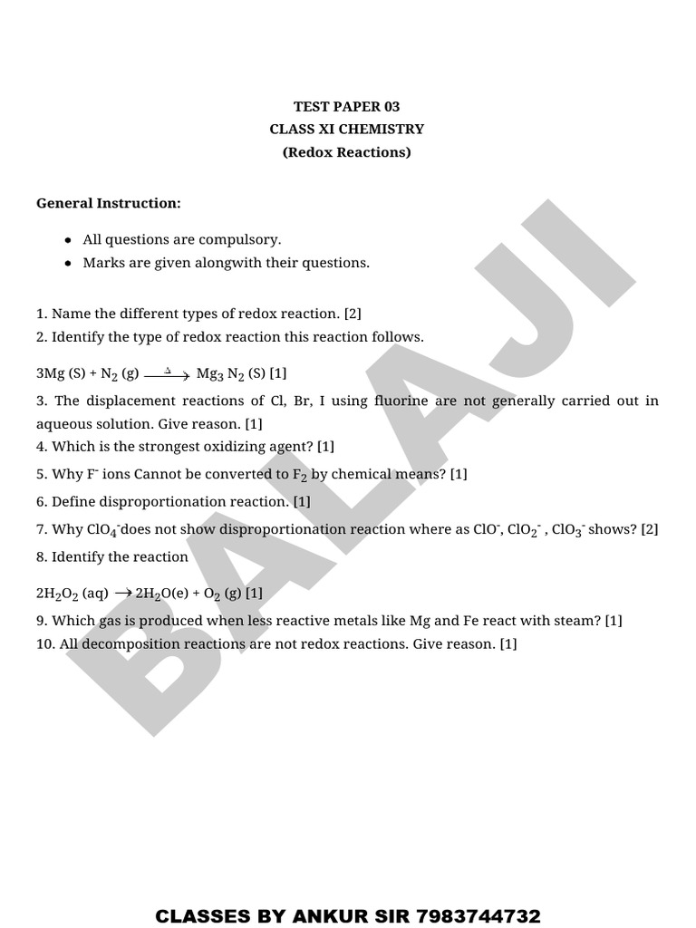 Redox Test 3 | PDF