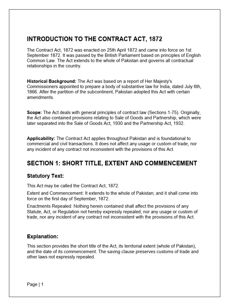 Overview of the Contract Act, 1872 | PDF | Misrepresentation ...