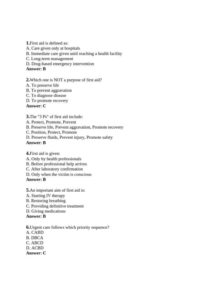 first aid ⛑️ test | PDF | First Aid | Medicine