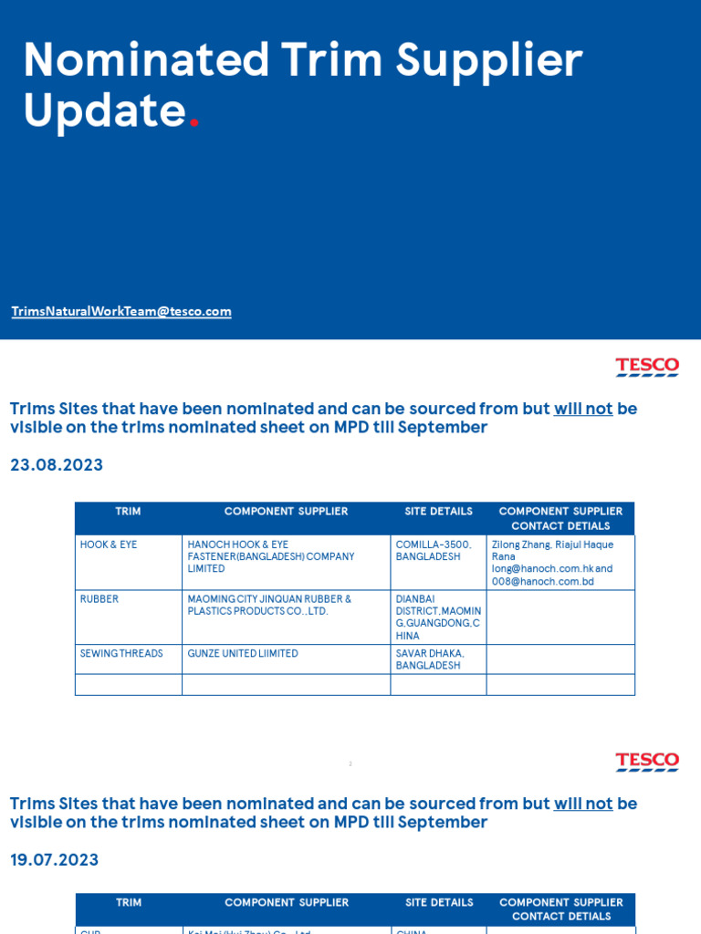 Nominated Trim Supplier Update List | PDF | Clothing | Textile Arts