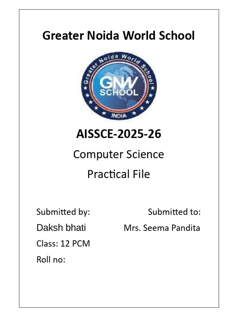 AISSCE 2025-26 Computer Science Practical | PDF