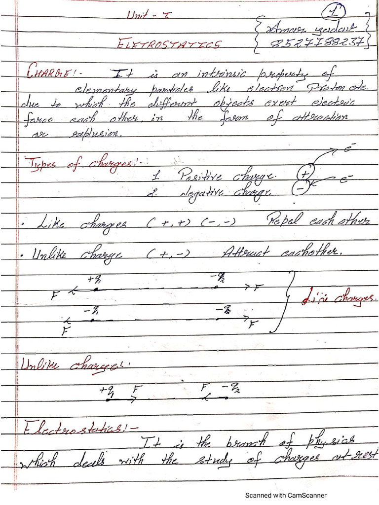 Elecrostatic Theory Notes Class 12 | PDF