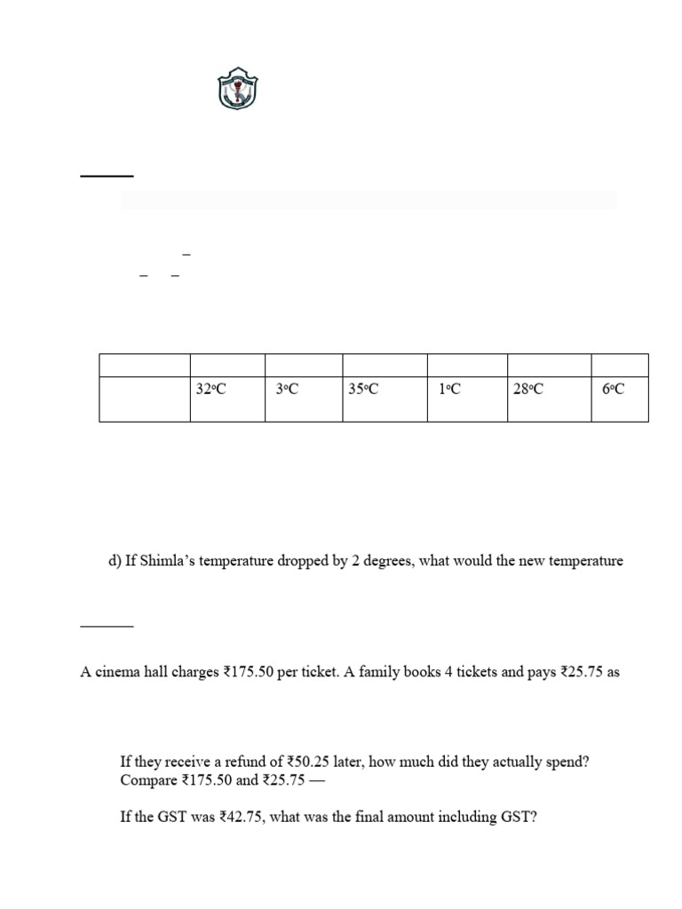 CL 6 -Math- Holiday HW Worksheet (1) | PDF | Mathematics | Elementary ...