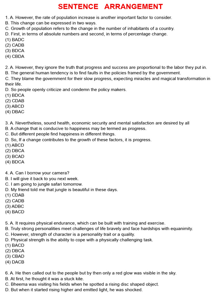 Sentence Arrangement Exercises | PDF