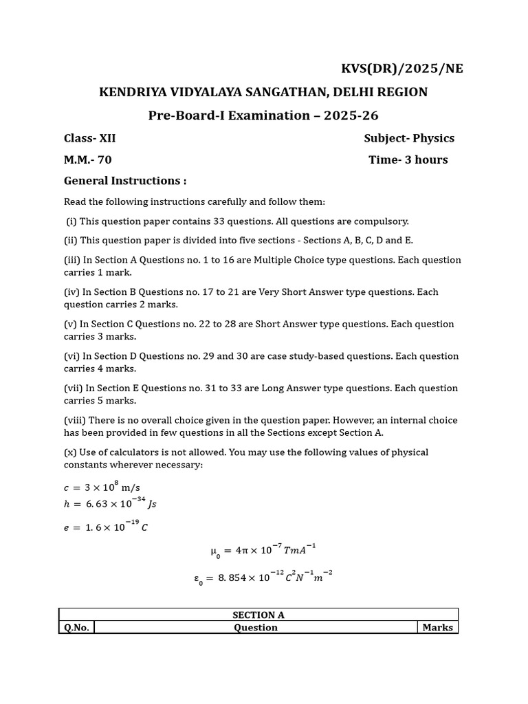 KVS Class XII Physics Pre-Board Exam 2025 | PDF | Rectifier | P–N Junction