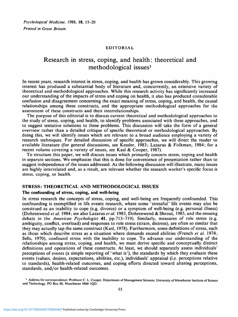 Stress, Coping, and Health Research Issues | PDF | Stress (Biology ...