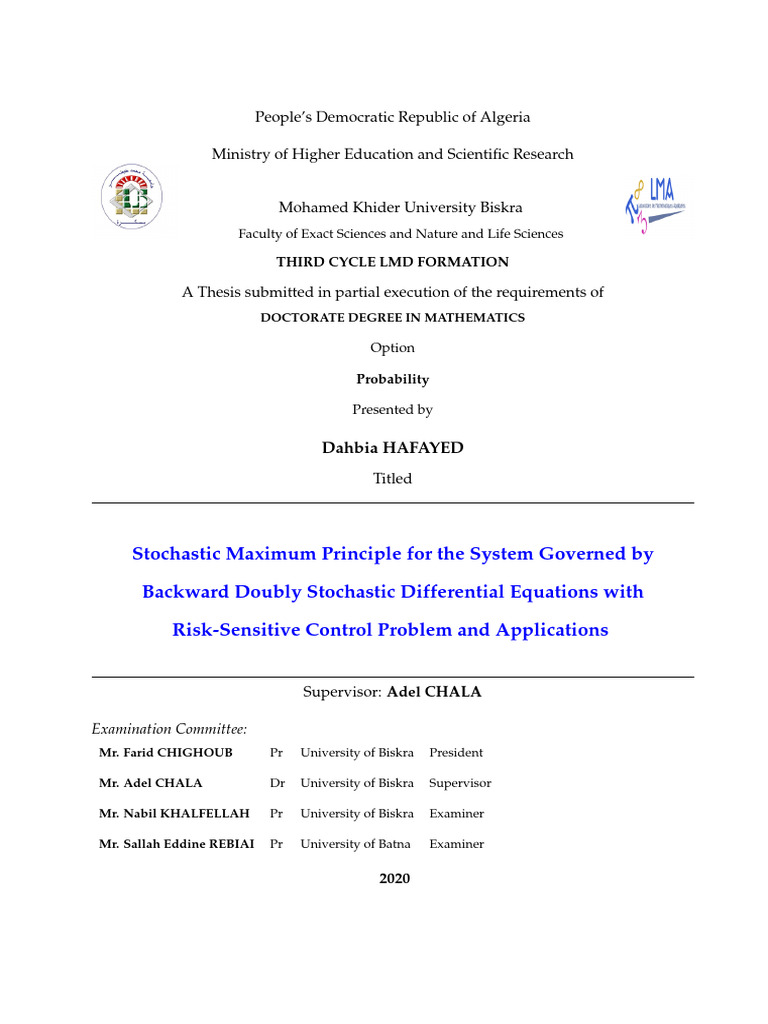 Stochastic Maximum Principle in Risk-Sensitive Control | PDF ...