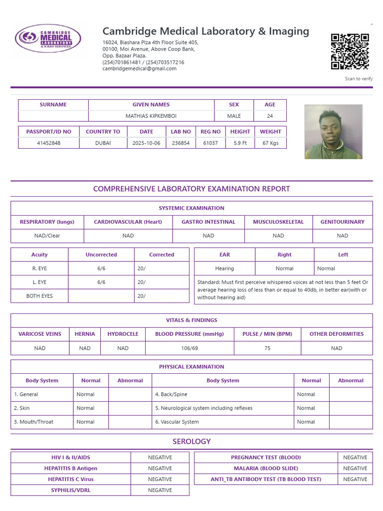 Comprehensive Medical Lab Report | PDF | Medical Specialties | Clinical ...