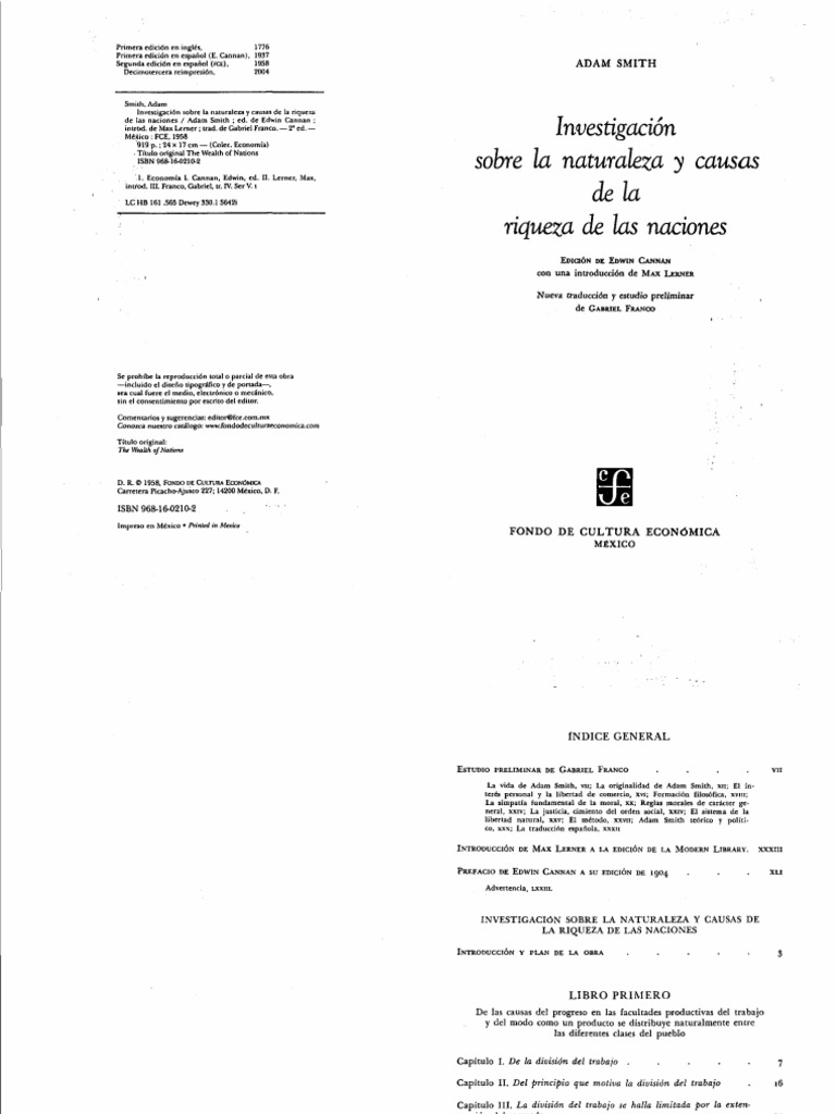 Adam Smith - La Riqueza de las Naciones - Caps 1 a 7 | PDF | Division ...