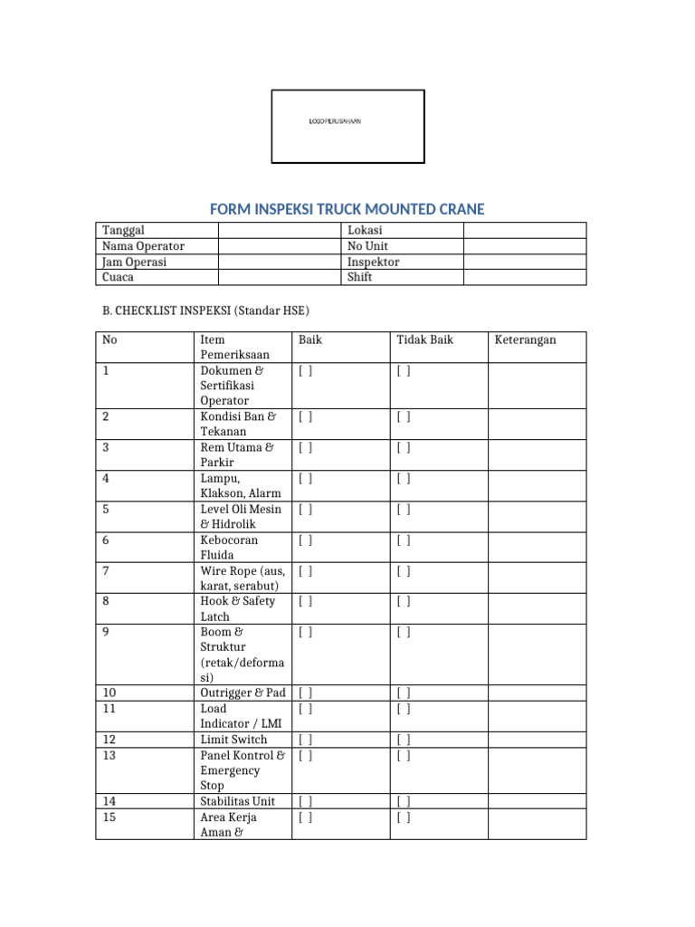 Form Inspeksi TMC HSE Dengan Gambar | PDF