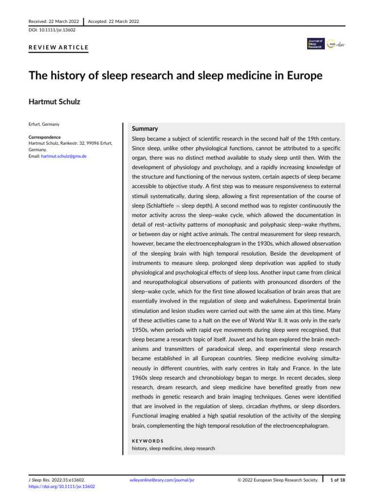 The History of Sleep Research and Sleep Medicine i (1) | PDF | Sleep ...